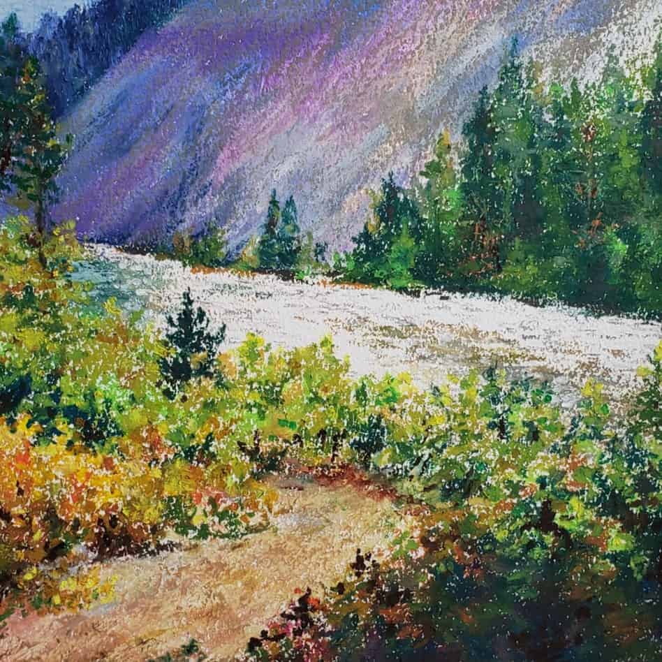 Oil pastel forest landscape