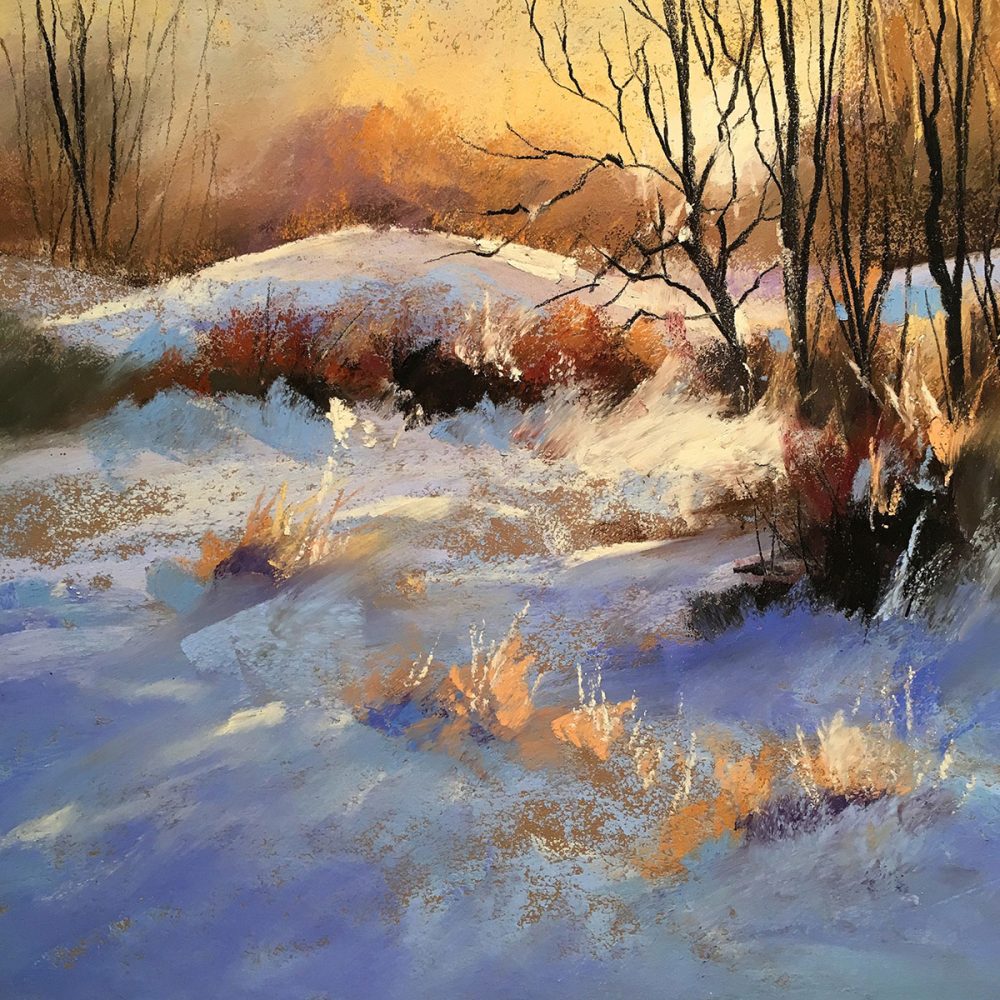 Oil pastel winter landscape