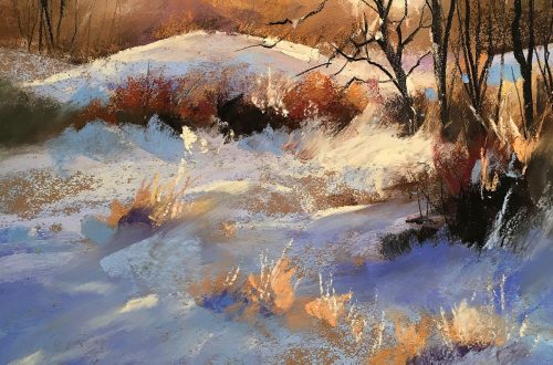 Oil pastel winter landscape